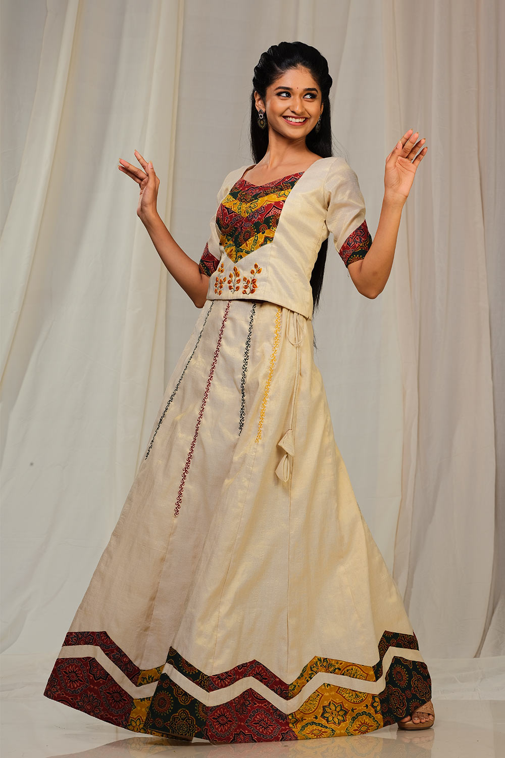Multi Ajrakh Patch Panel skirt
