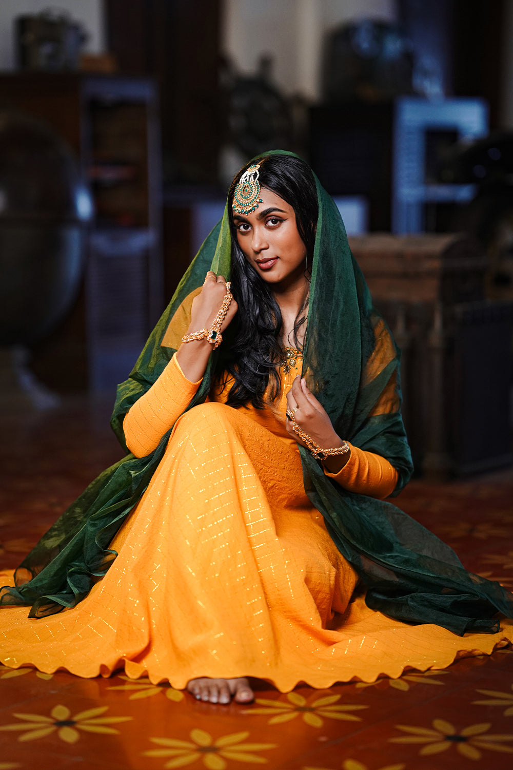 Yellow Circular Anarkali with Embroidery Yoke