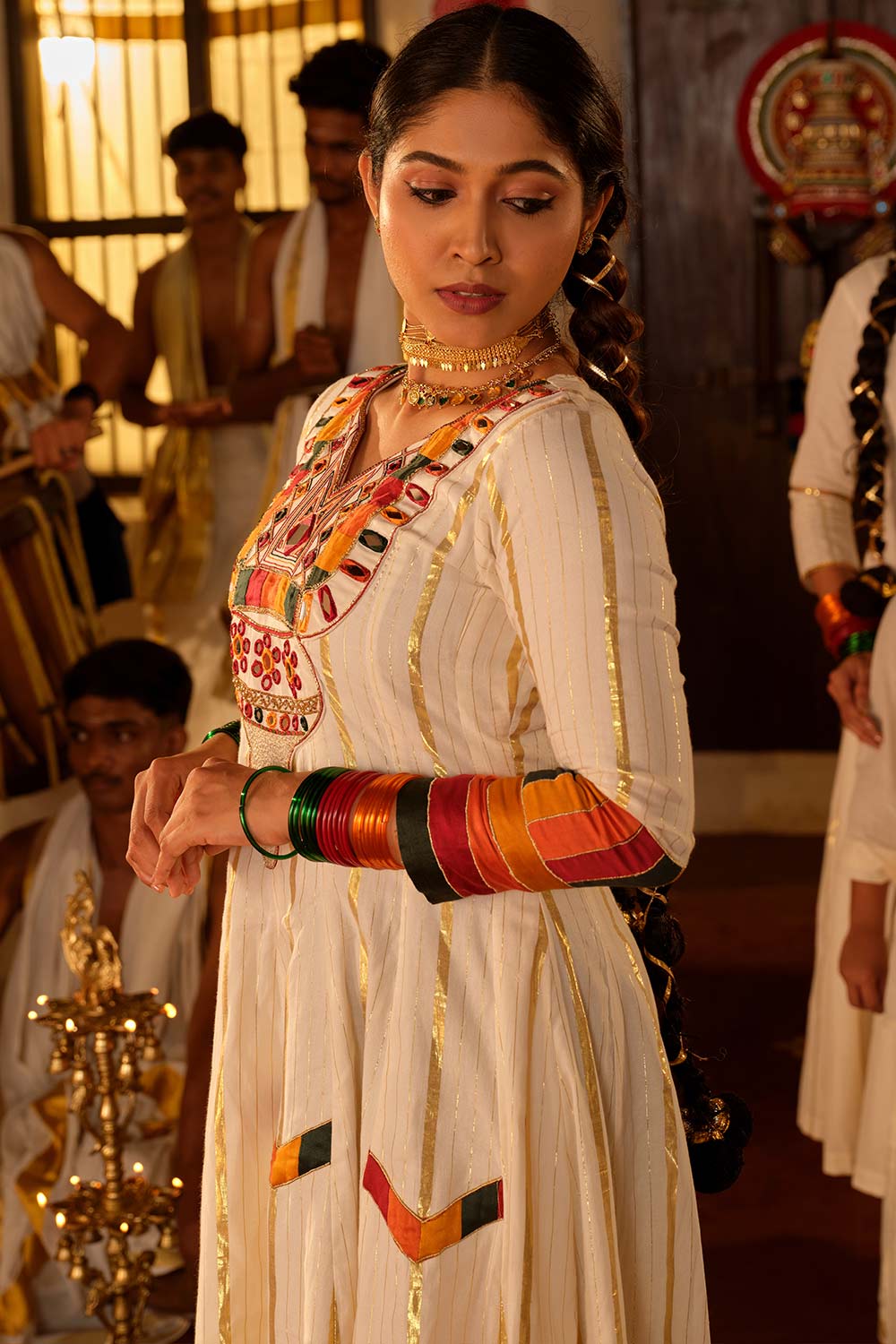 Off-white Anarkali With Kathakali Crown Embelished Yoke And Rang