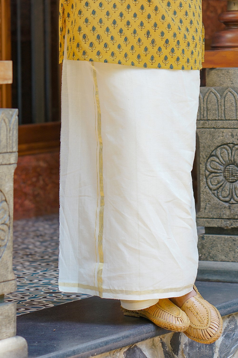 Yellow Base Green Print Long Kurtha