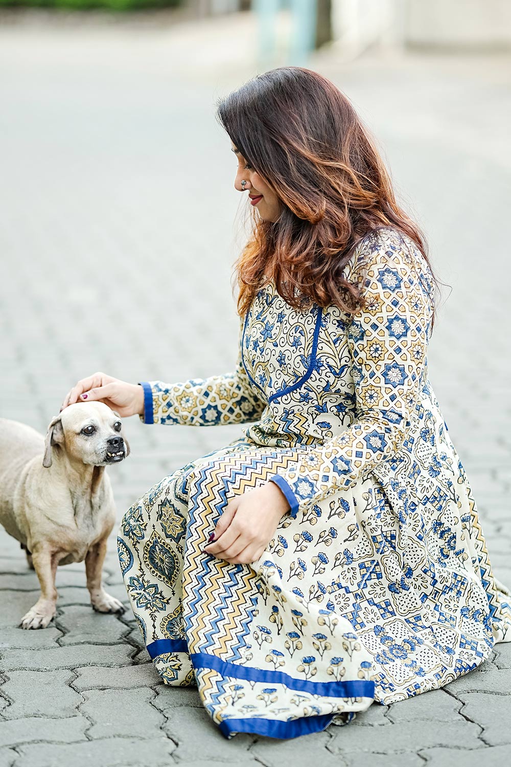 Cream Base Panel Anarkali