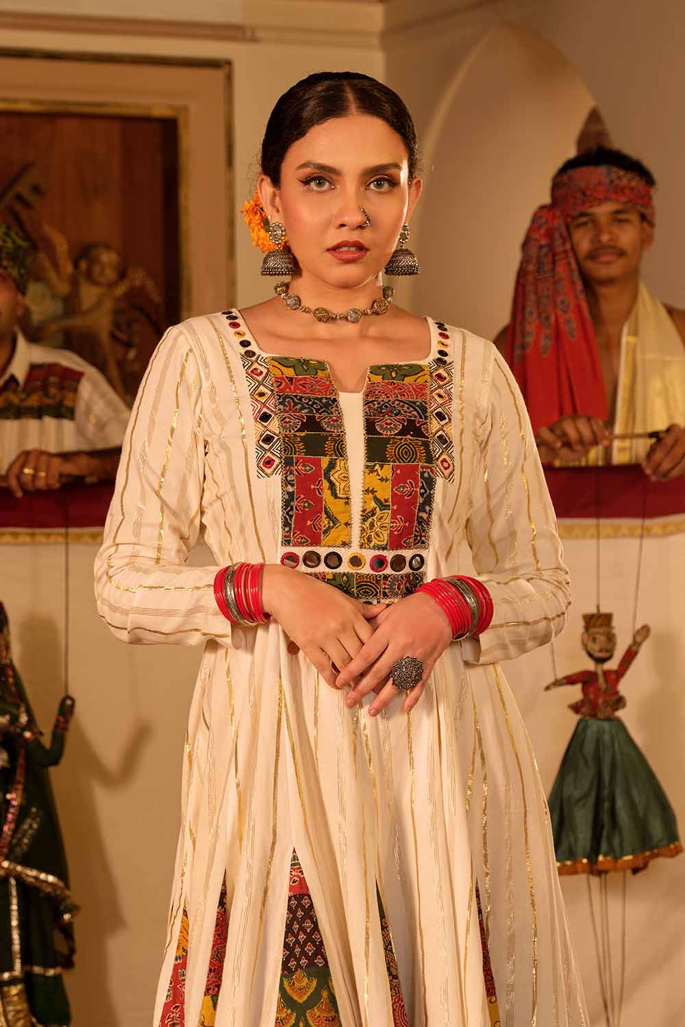 Offwhite Anarkali with Patch Godet