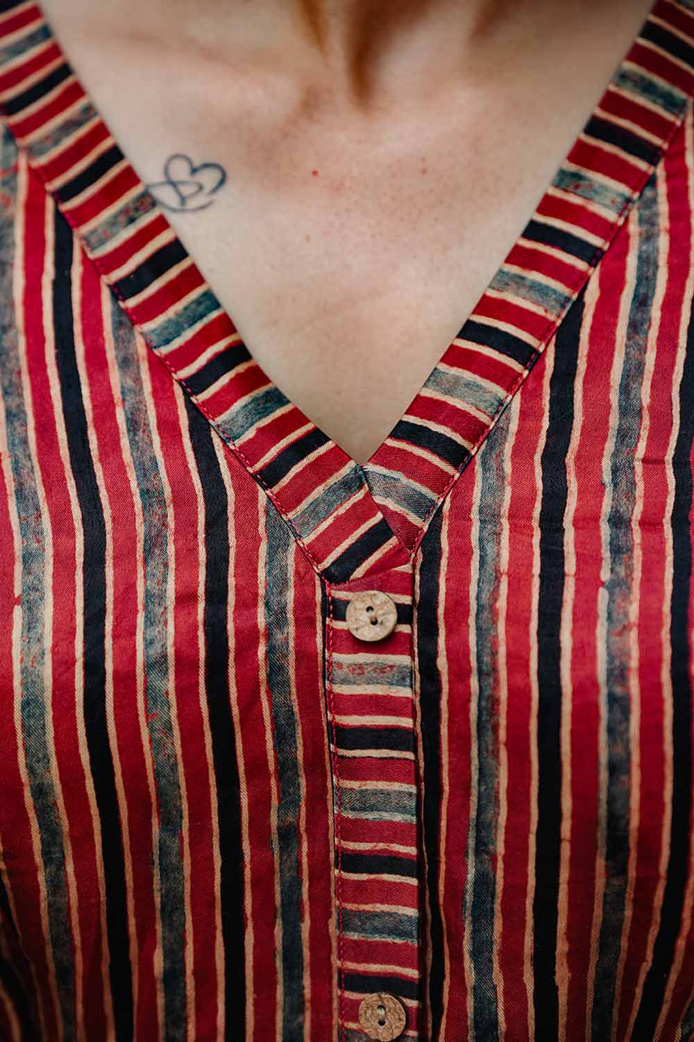 MODAL SILK RED & BLACK STRIPE ALINE KURTI