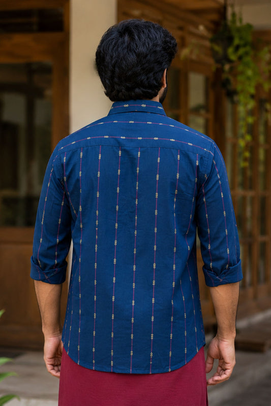 Blue Shirt with Golden Motif