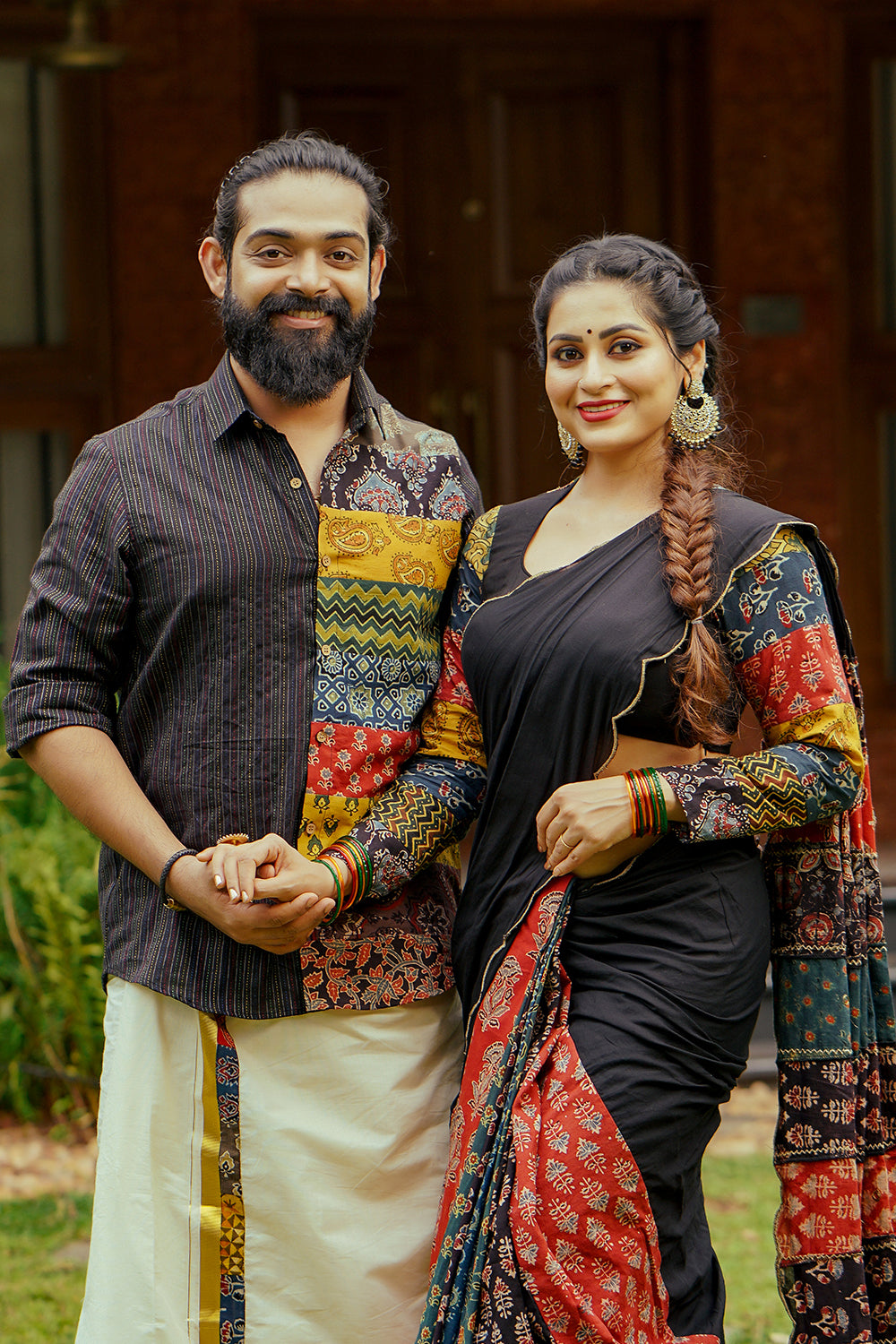 Black Kantha Full Sleeve Multi Patch Shirt
