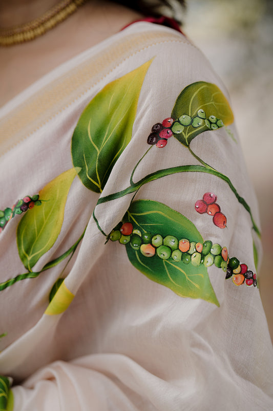 Pepper Hand Painted Chanderi Saree