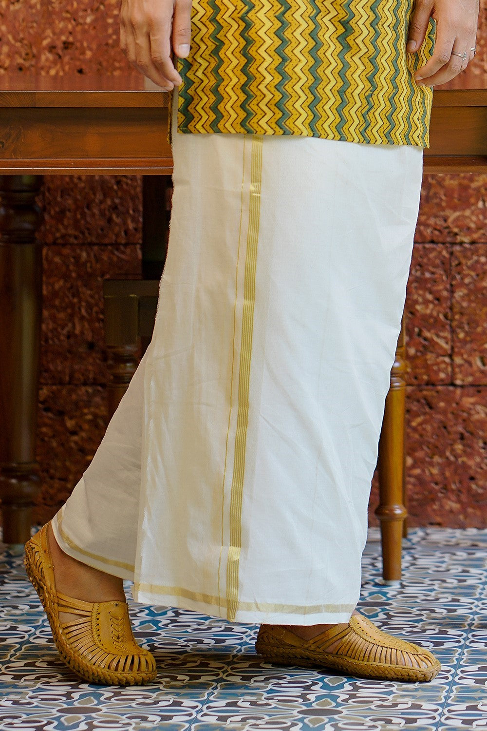 Ajrakh Yellow Base Zigzag Long Kurtha