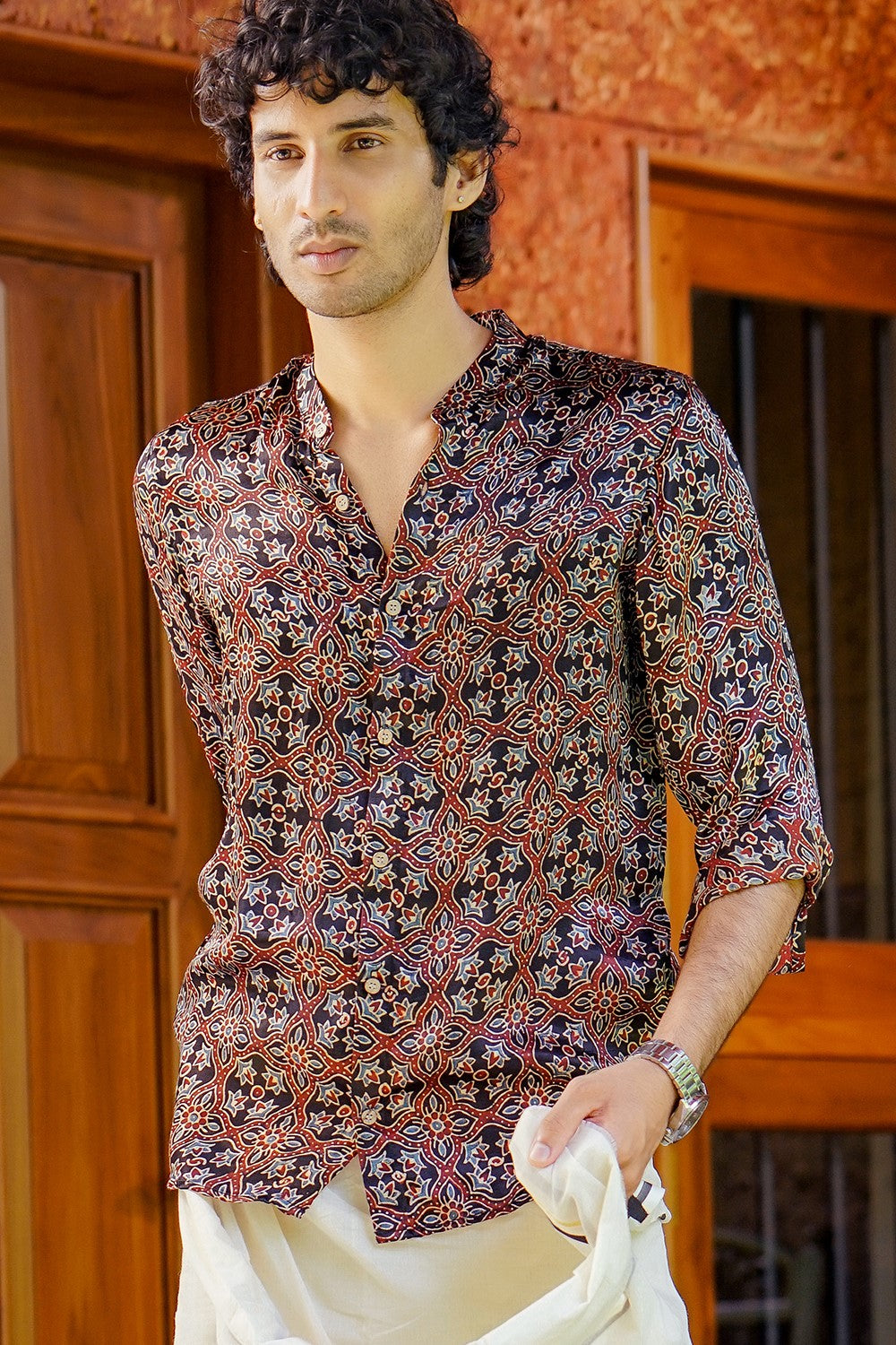 Black Base Modal Silk Full Sleeve Shirt