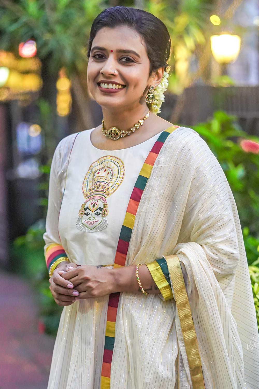 Off White Kadhakali Handpainted Anarkali