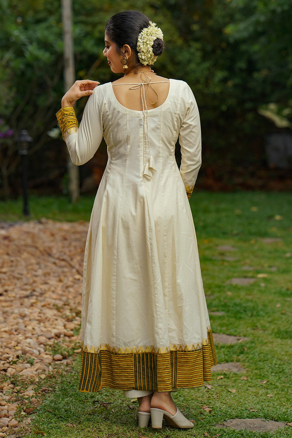 Yellow Lotus Yoke Off White Anarkali
