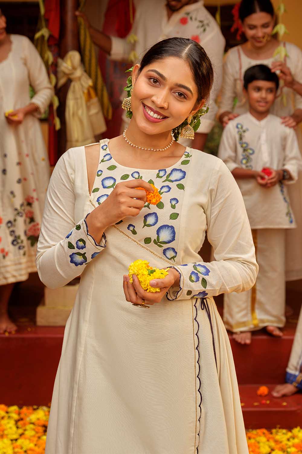 Offwhite Handpainted Shangupushpam Angaraka Dress