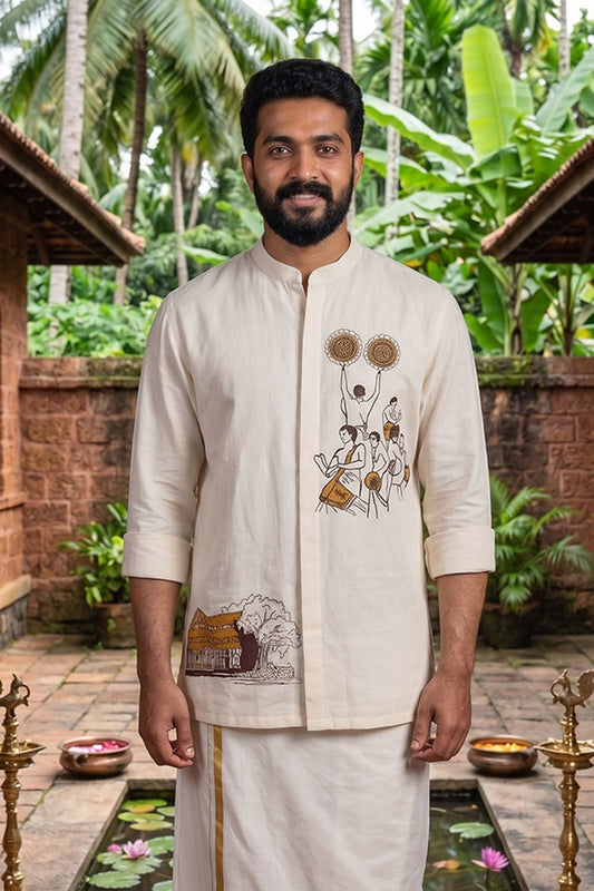 Offwhite Shirt with Vadakkumnathan Temple Print