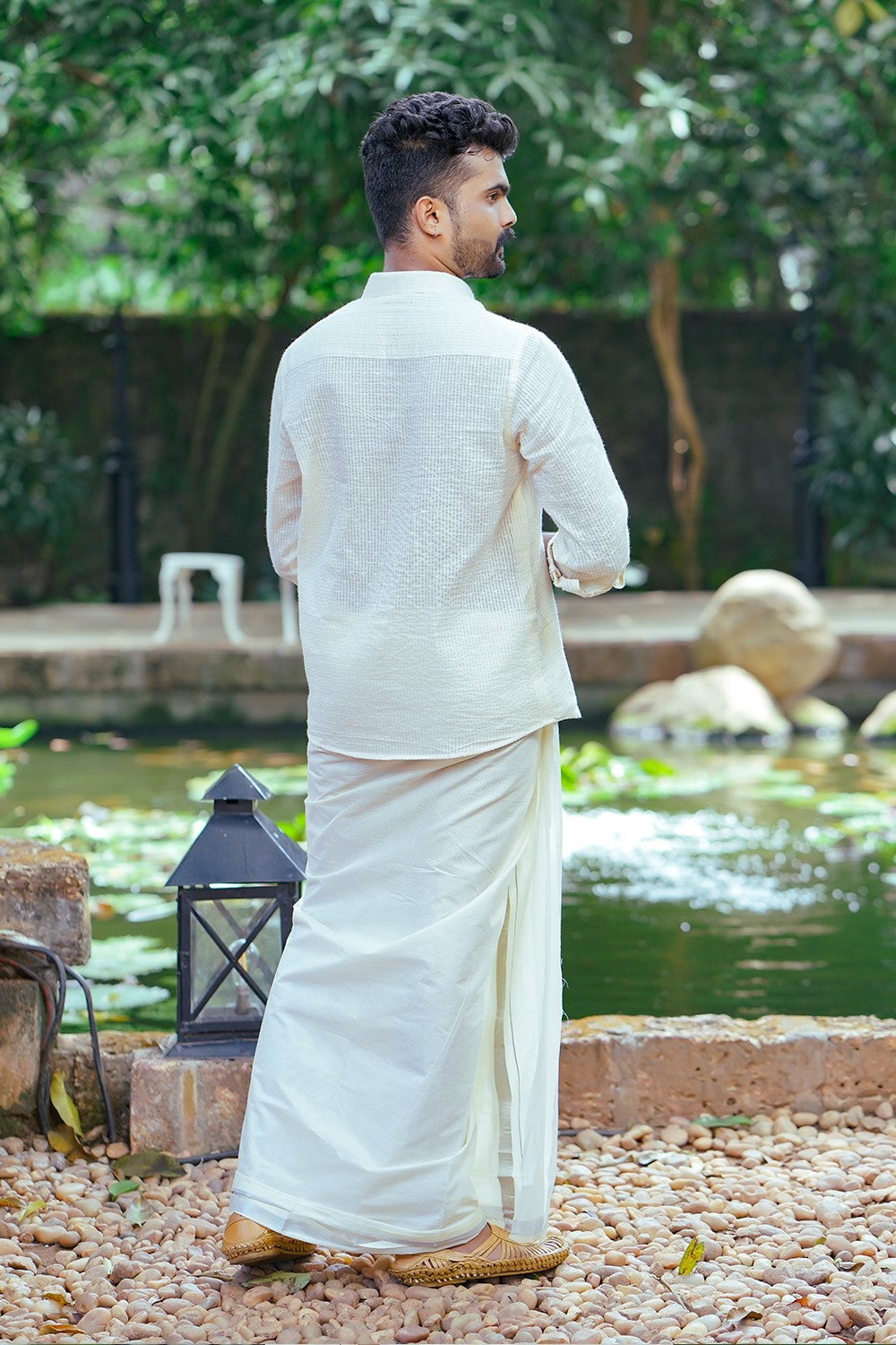 Off White Full sleeve Shirt with Krishna Hand Paint