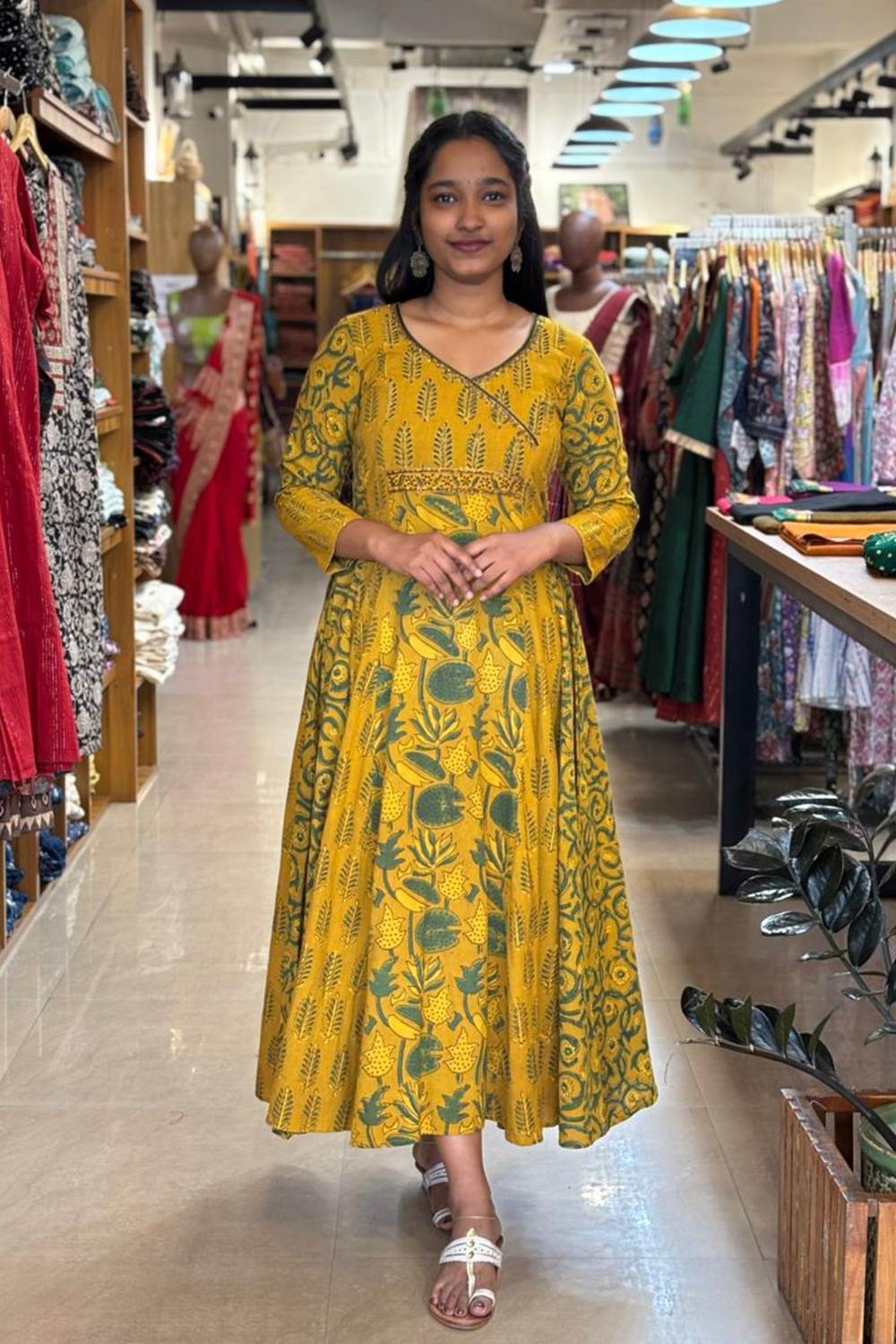 Yellow Ajrakh 5 Panel Anarkali