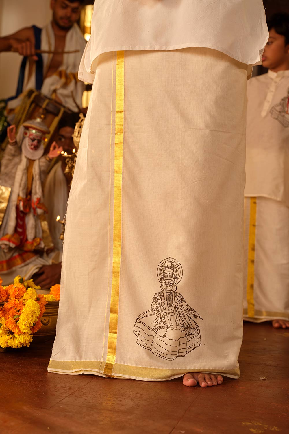 Offwhite Dhothi with Kathakali Blockprint