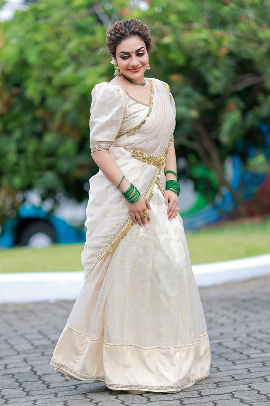 Offwhite Chanderi Dupatta with Golden Border