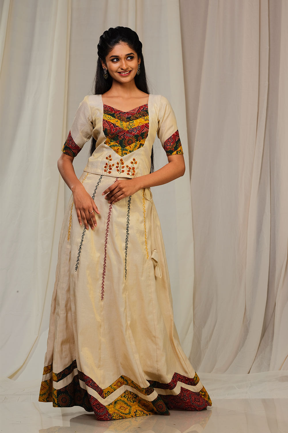 Multi Ajrakh Patch Panel skirt