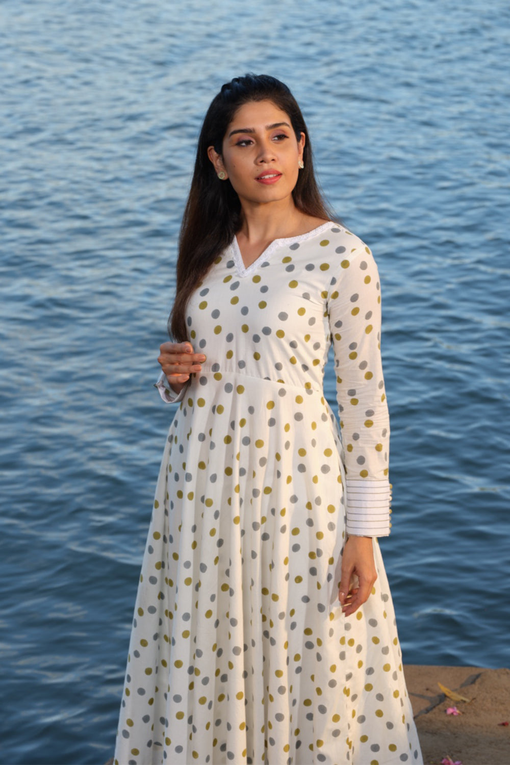 Polka Dot White Umbrella Kurti