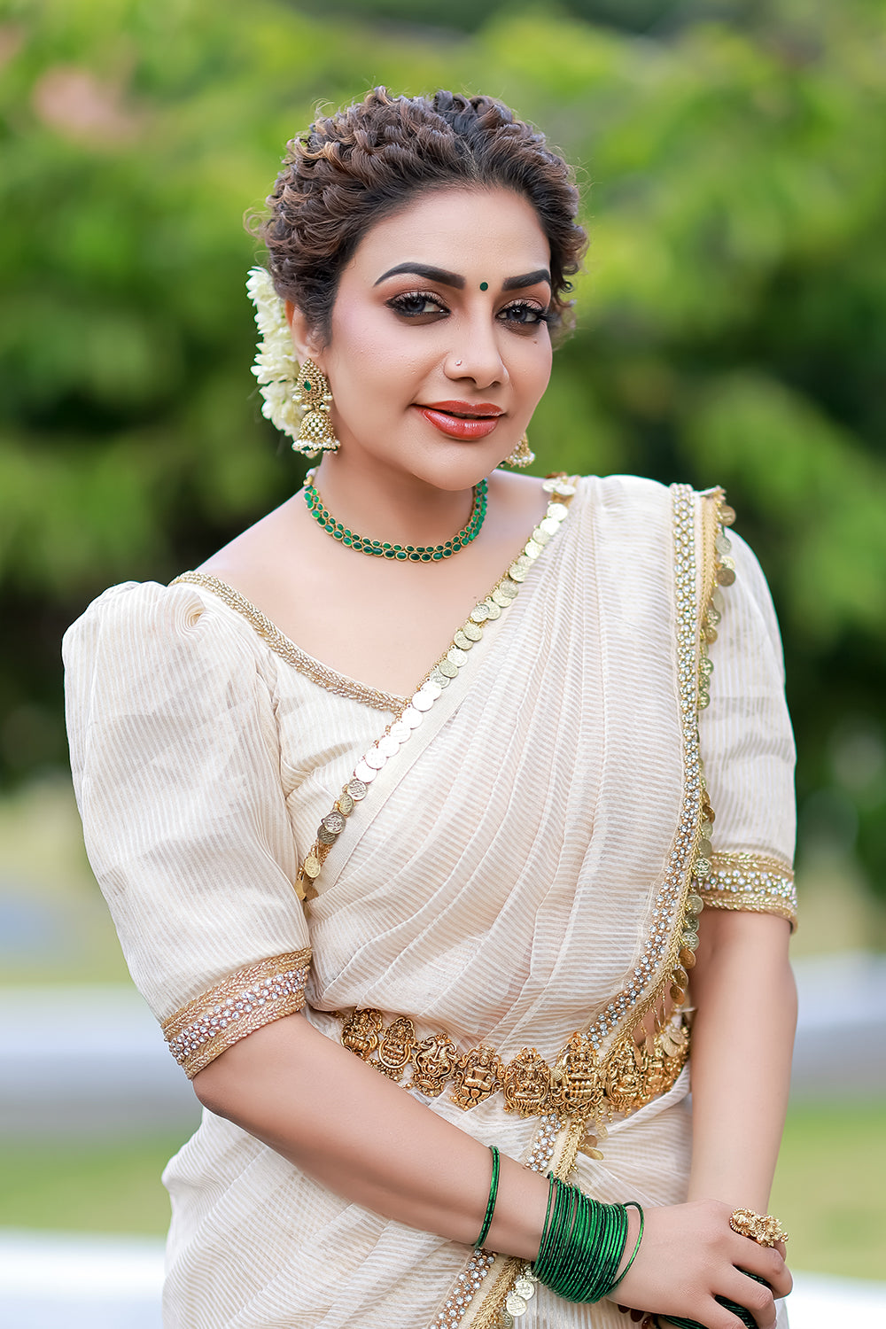 Offwhite Chanderi Dupatta with Golden Border