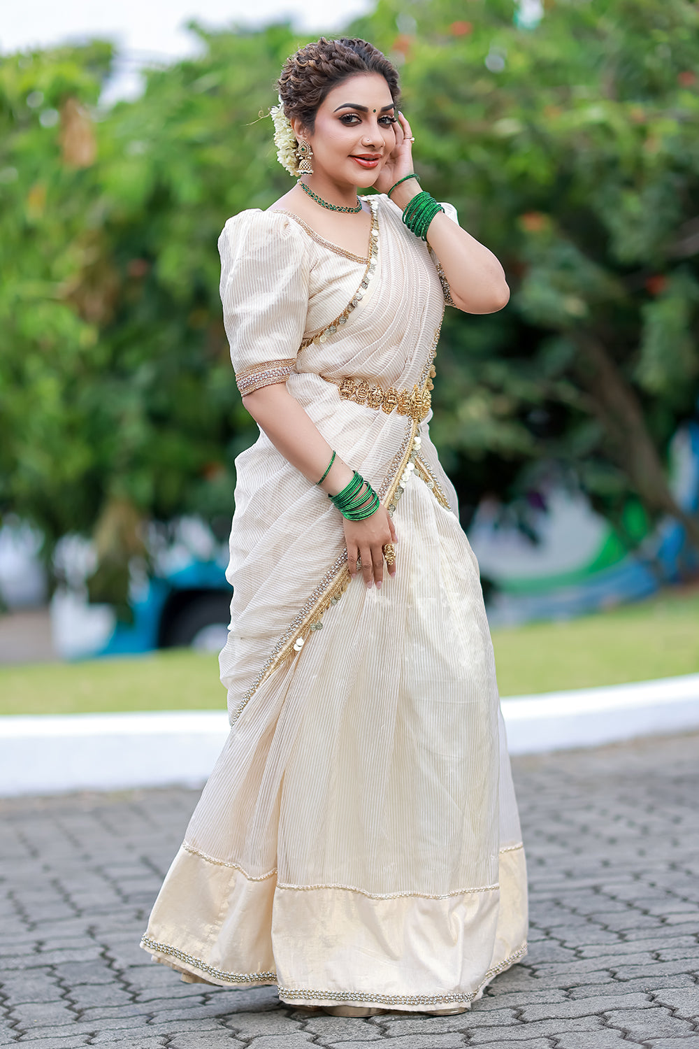 Offwhite Chanderi Dupatta with Golden Border