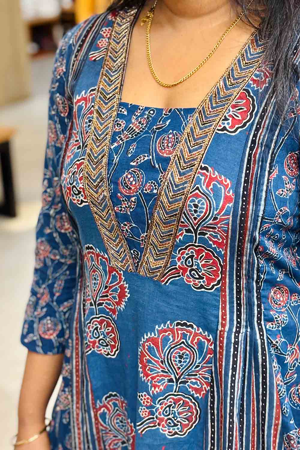 Blue Ajrakh Patch Kali Kurthi