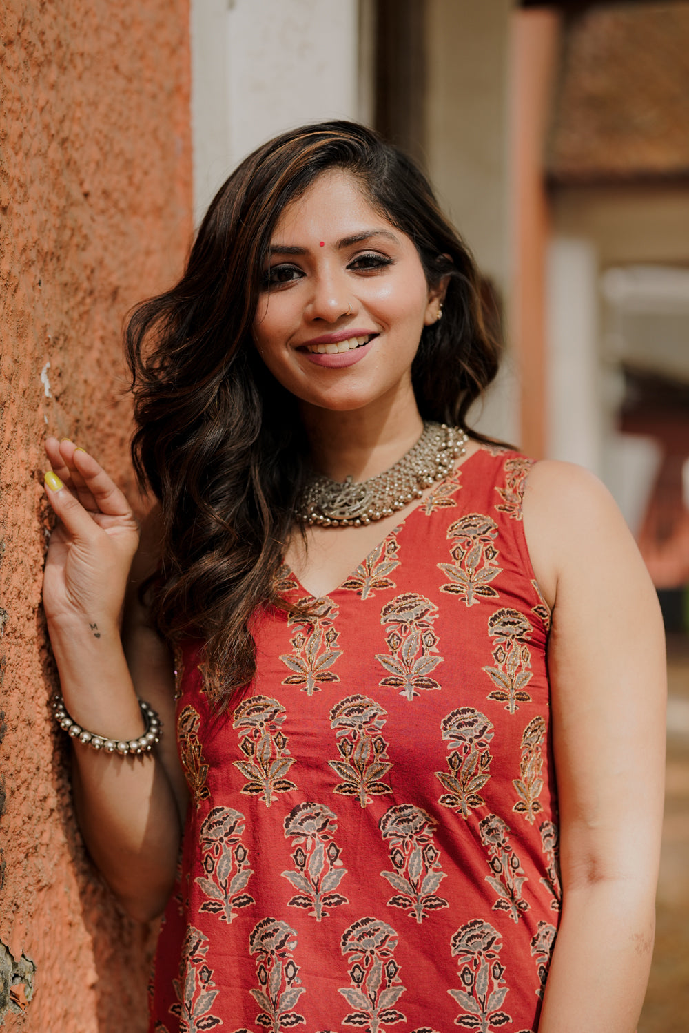 Red Base Ajrakh Floral Co-ord set