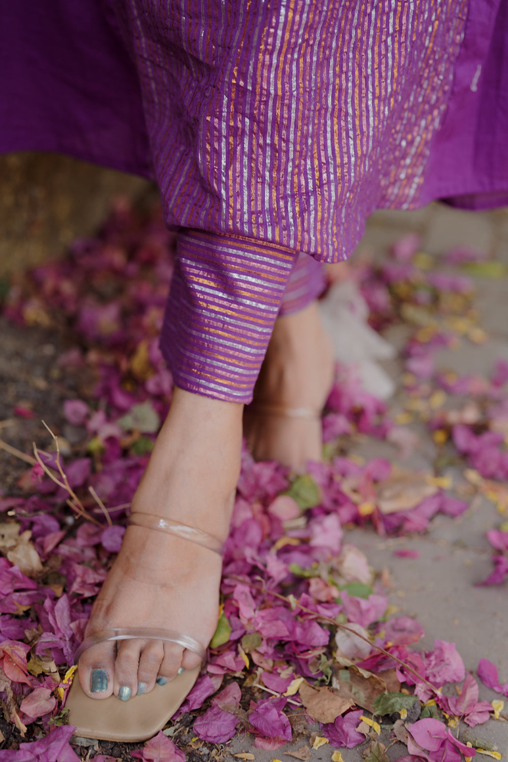 Purple Co-ord Set with Side Slit pleates & Embroidery