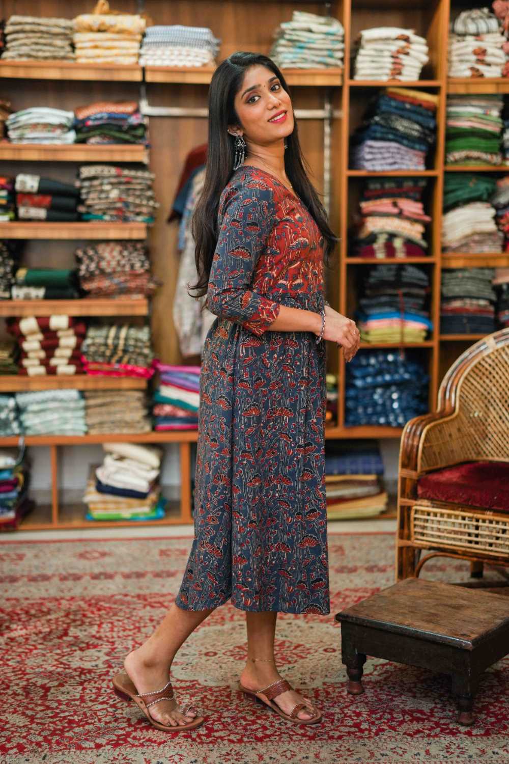 Offwhite Aline Kurti with Banana leaf Block Print