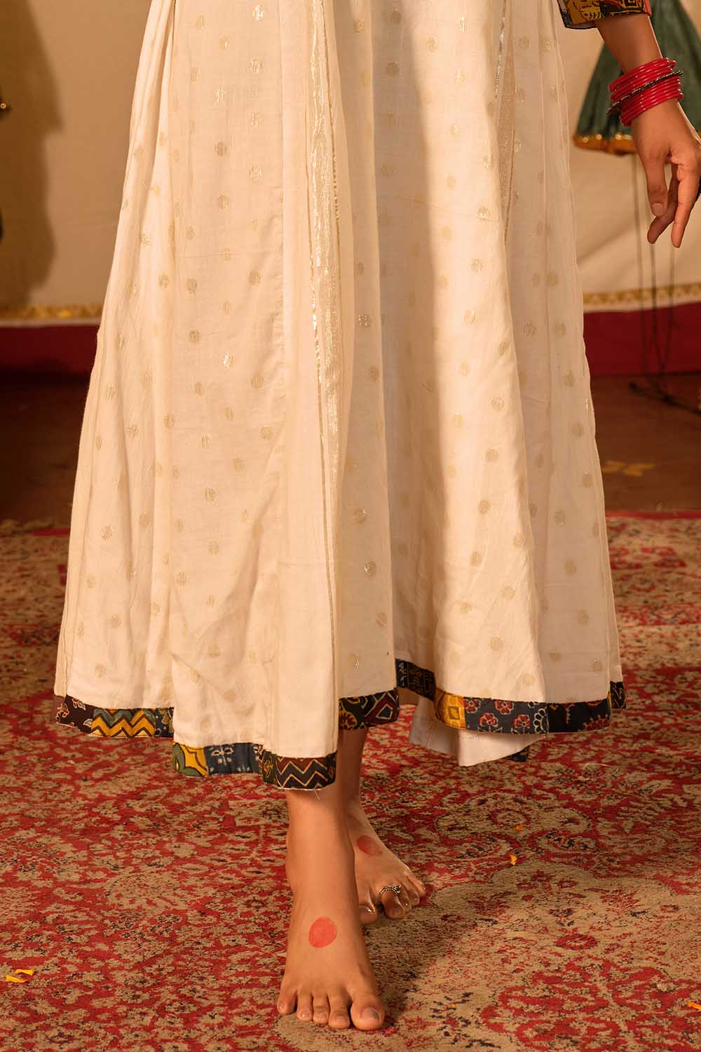 off-white & Ajrak Multipatch Panel Dress with Horse Handpainted Yoke