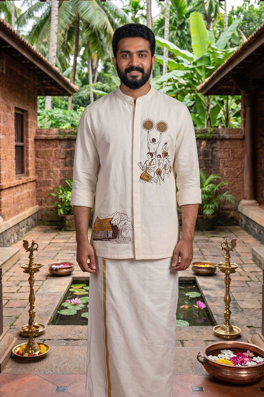 Offwhite Shirt with Vadakkumnathan Temple Print