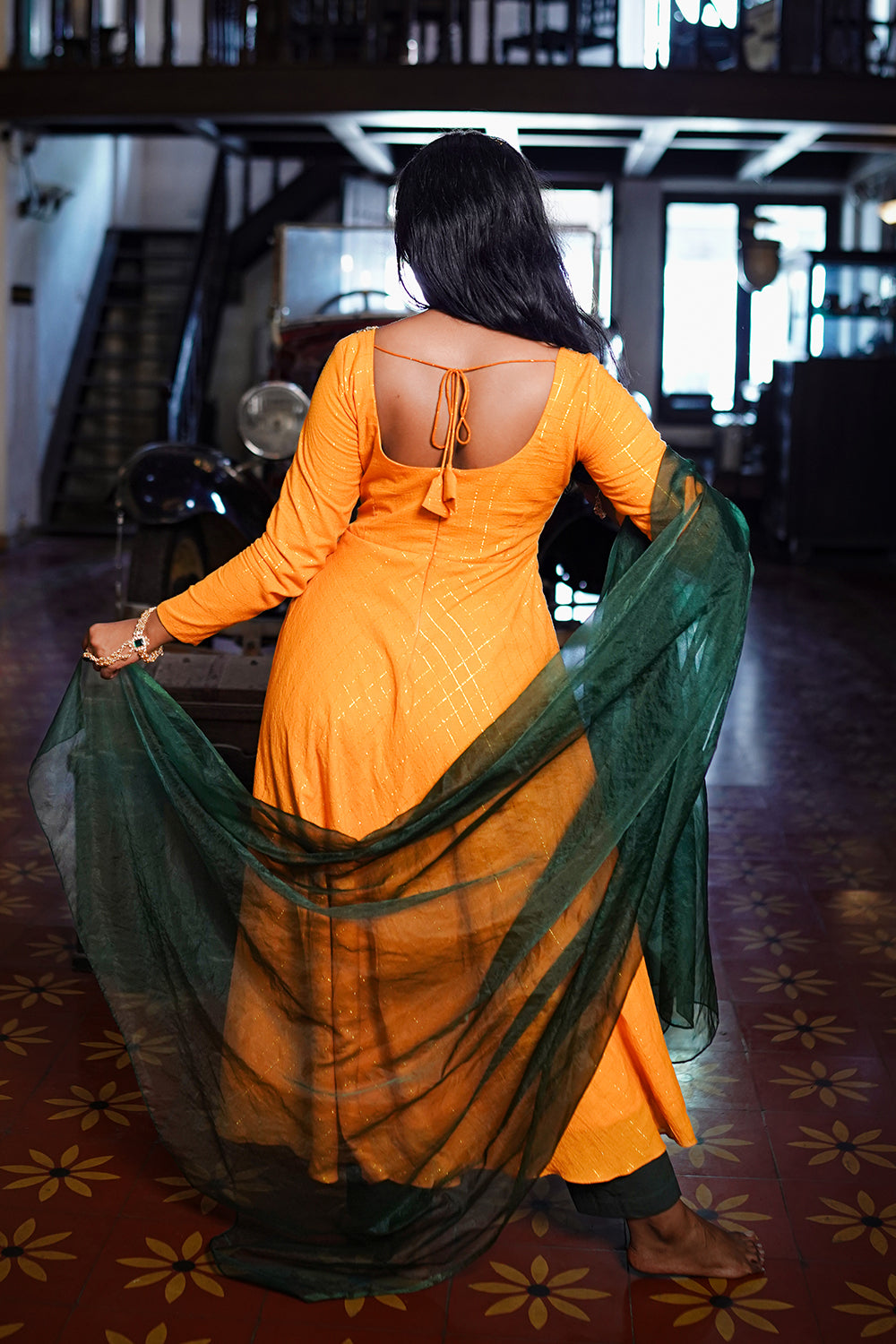 Yellow Circular Anarkali with Embroidery Yoke