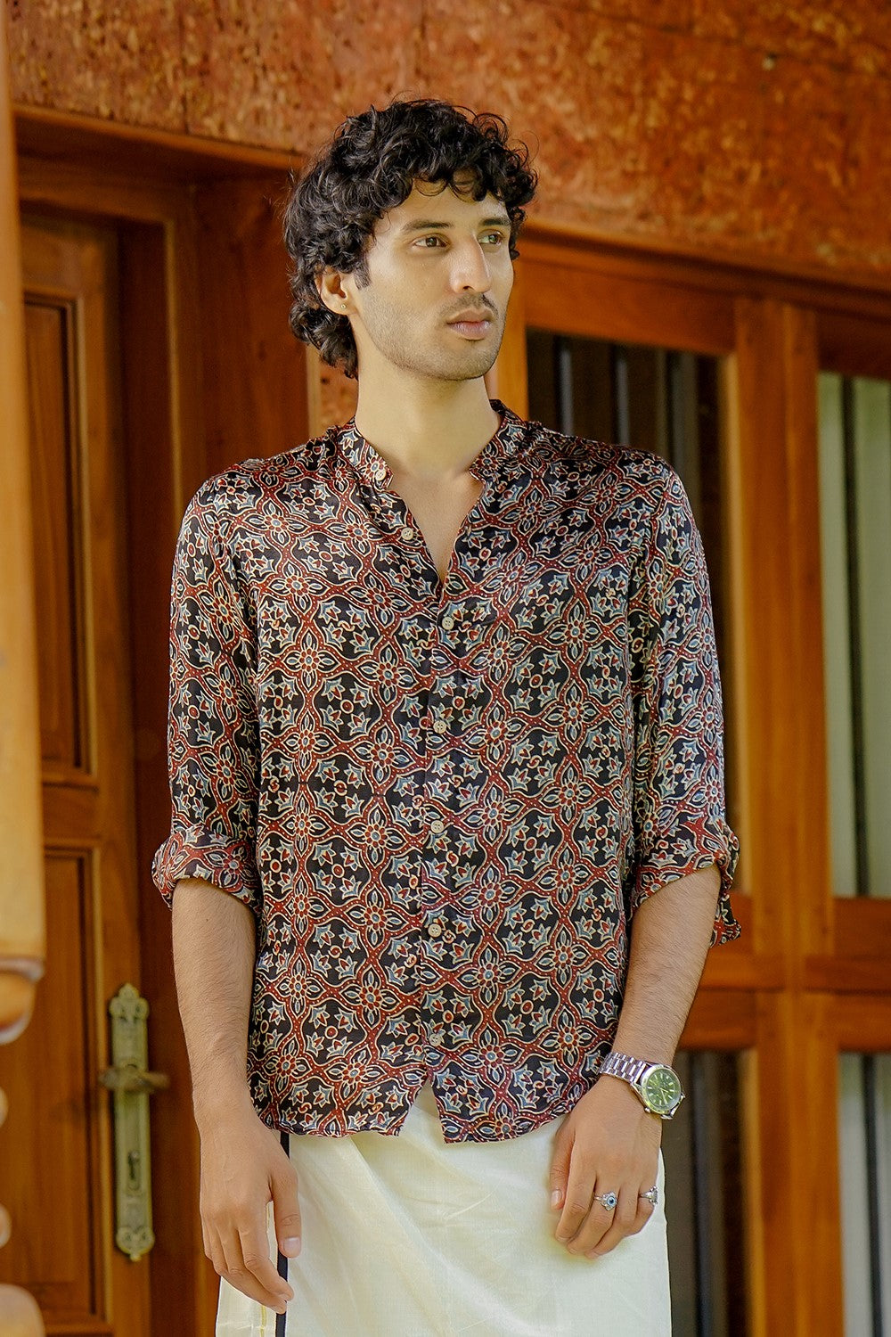 Black Base Modal Silk Full Sleeve Shirt