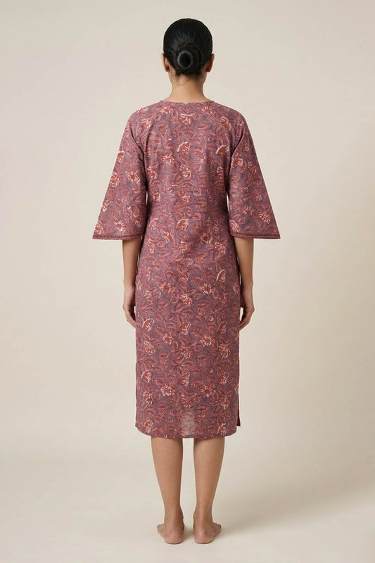 Mauve Border Empire Line Stright Cut Kurti