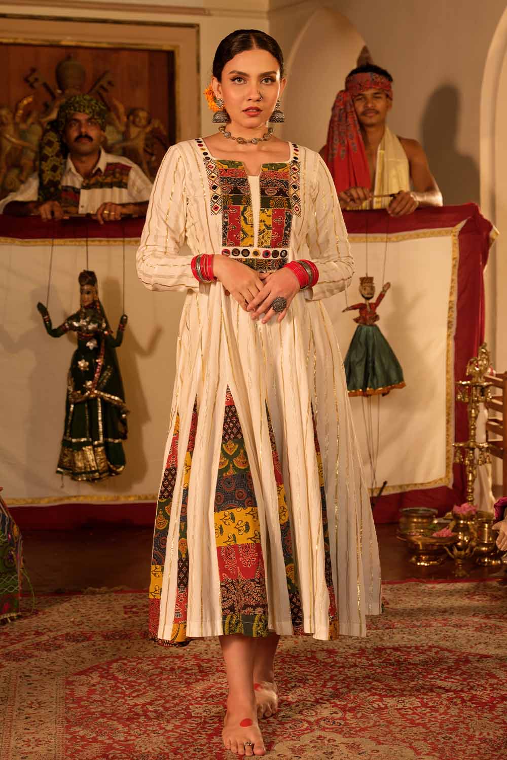 Offwhite Anarkali with Patch Godet