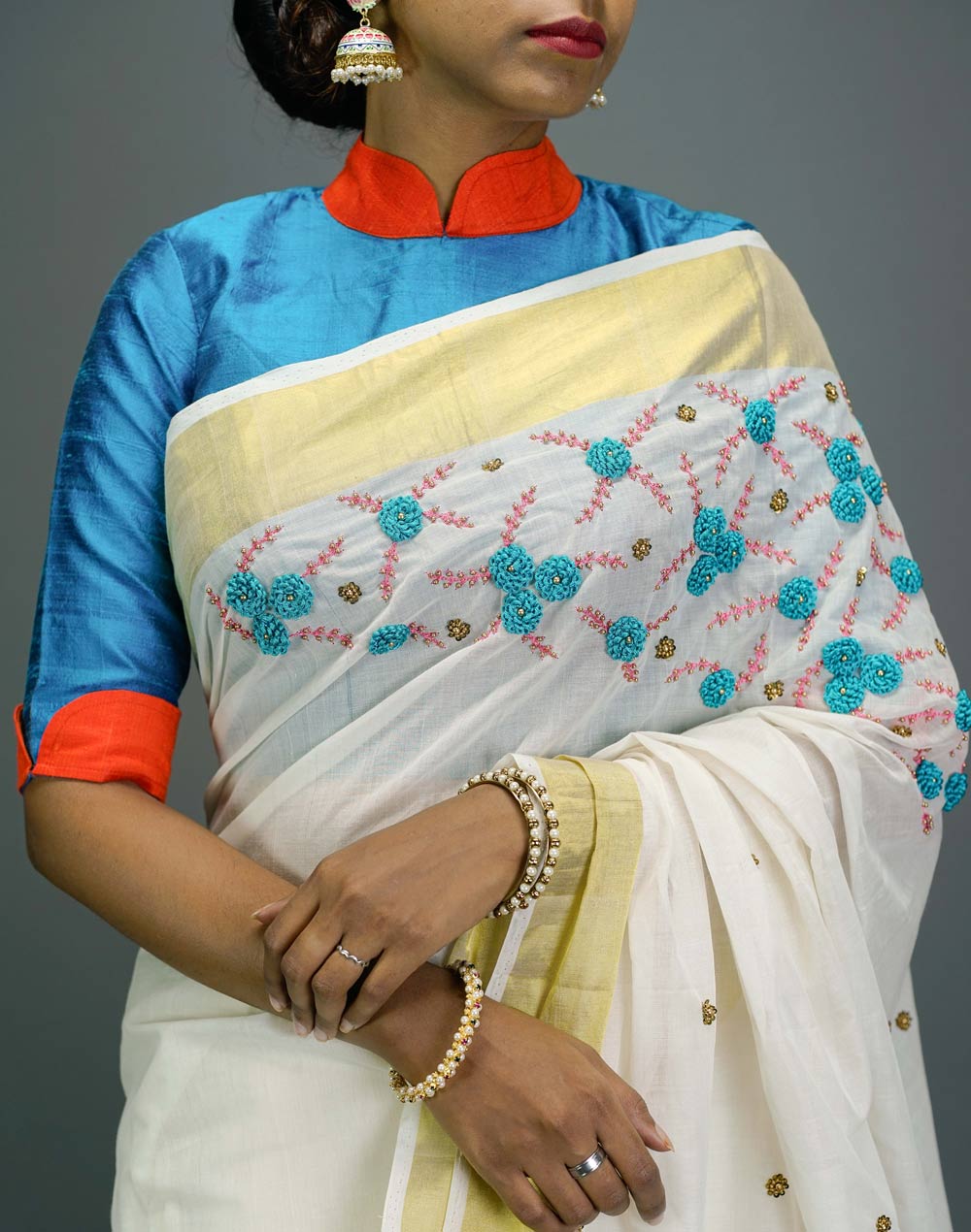 Set Saree With Hand Embroidery