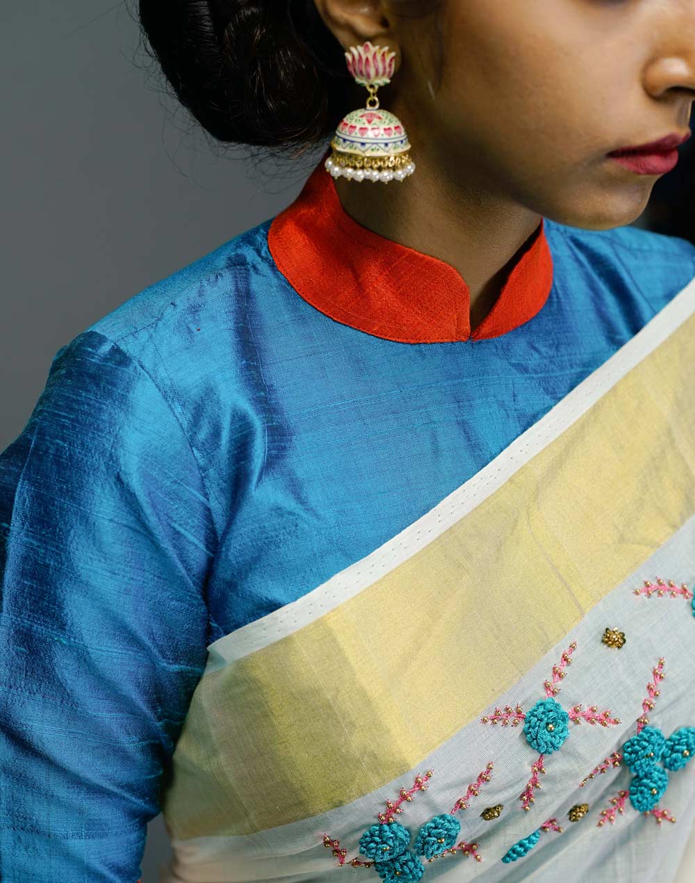 Set Saree With Hand Embroidery