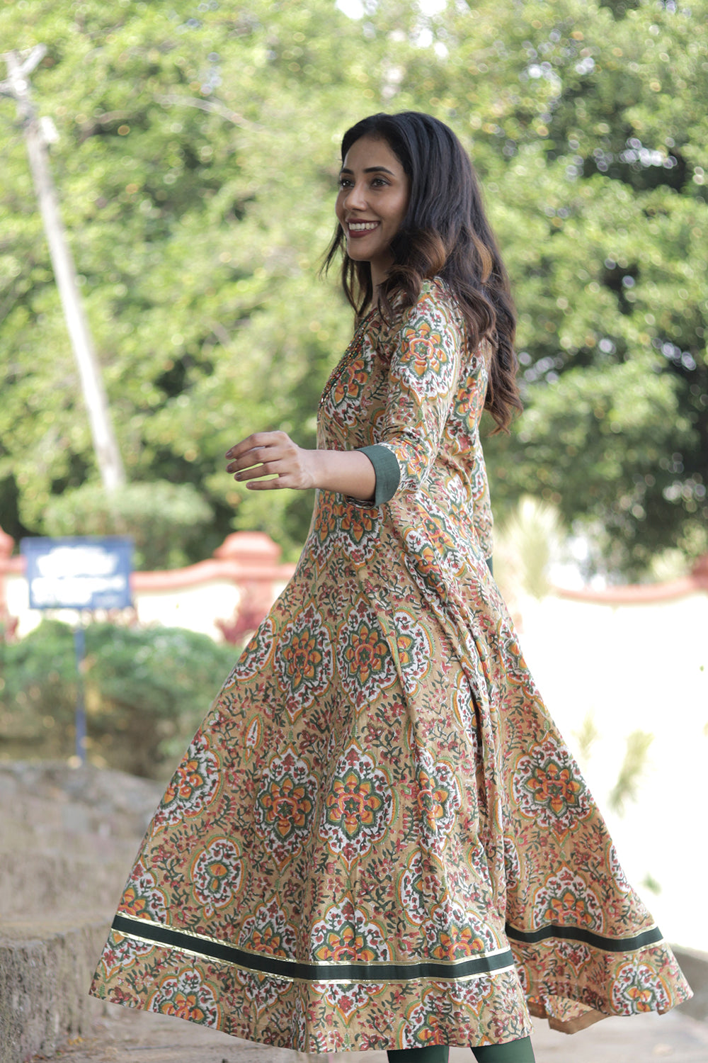 Pastel Sanganeri Anarkali with Embroidered Yoke