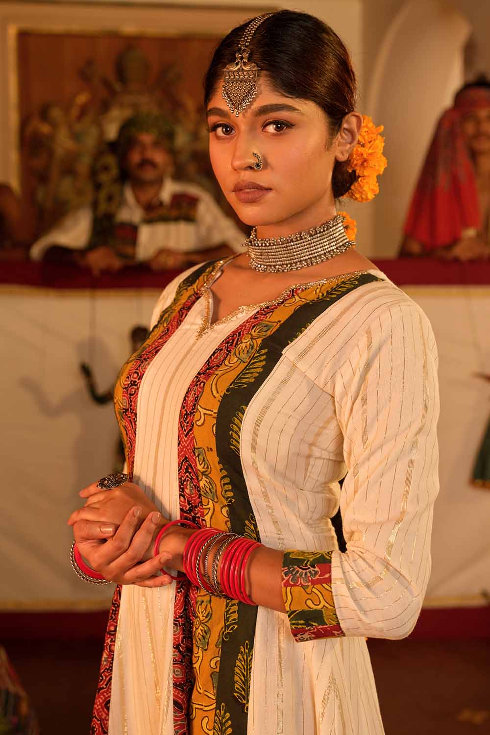 Offwhite Anarkali With Ajrak Multipatch Panels
