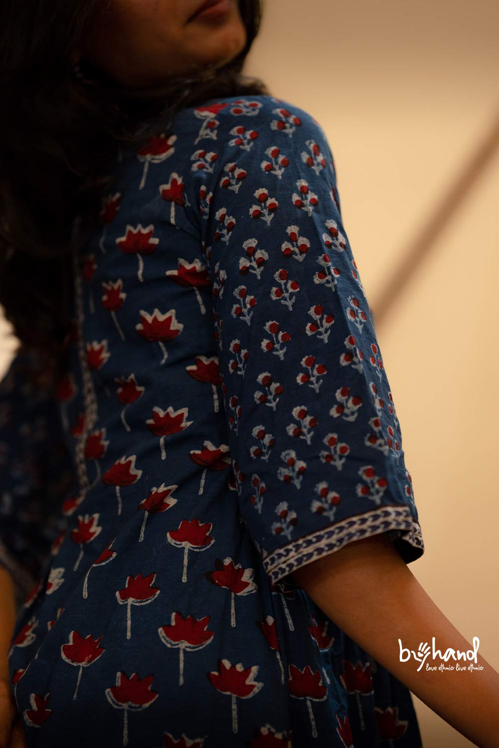 Blue Aline Pintuck Yoke Dress