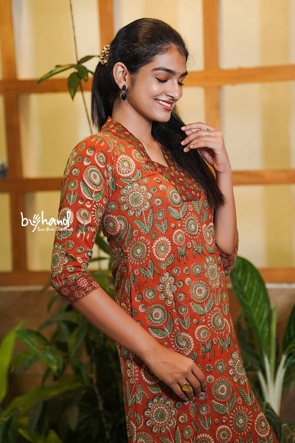 Aline Red Base Green Big Floral Kurti