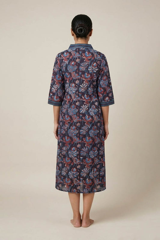 Brown A line Kurti Jahota Print Yoke Neck