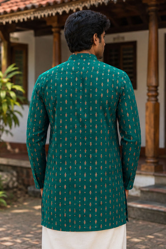 Bottle Green Kurta with Golden Motif