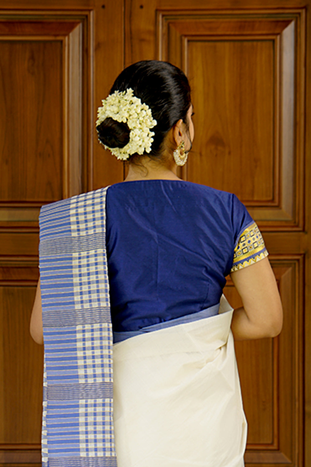 Blue & Golden Border Kerala Handloom Saree