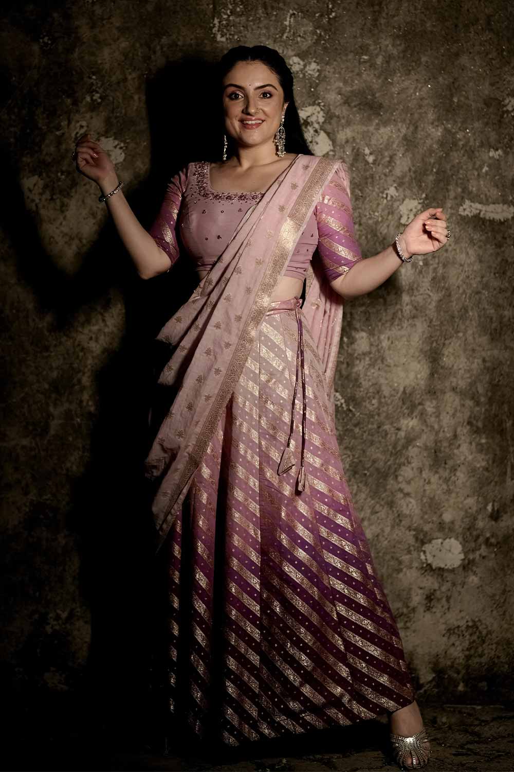 Pink Ombre Chanderi Skirt Set
