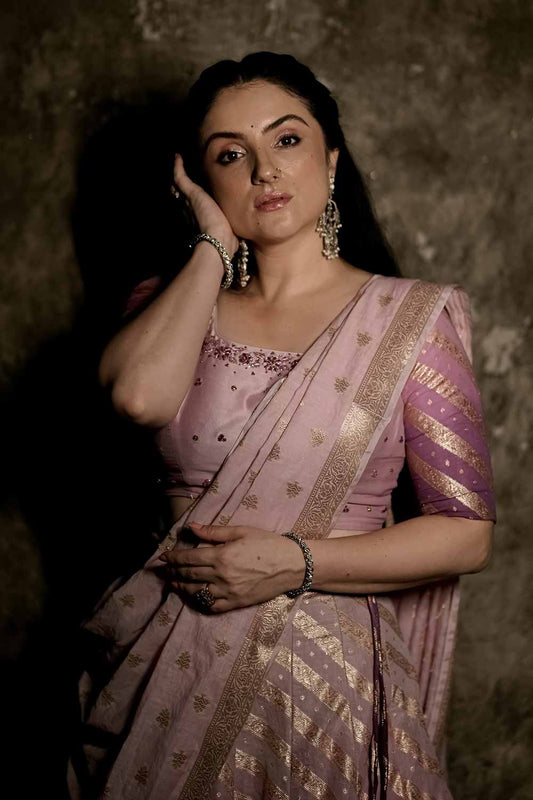 Pink Ombre Chanderi Skirt Set