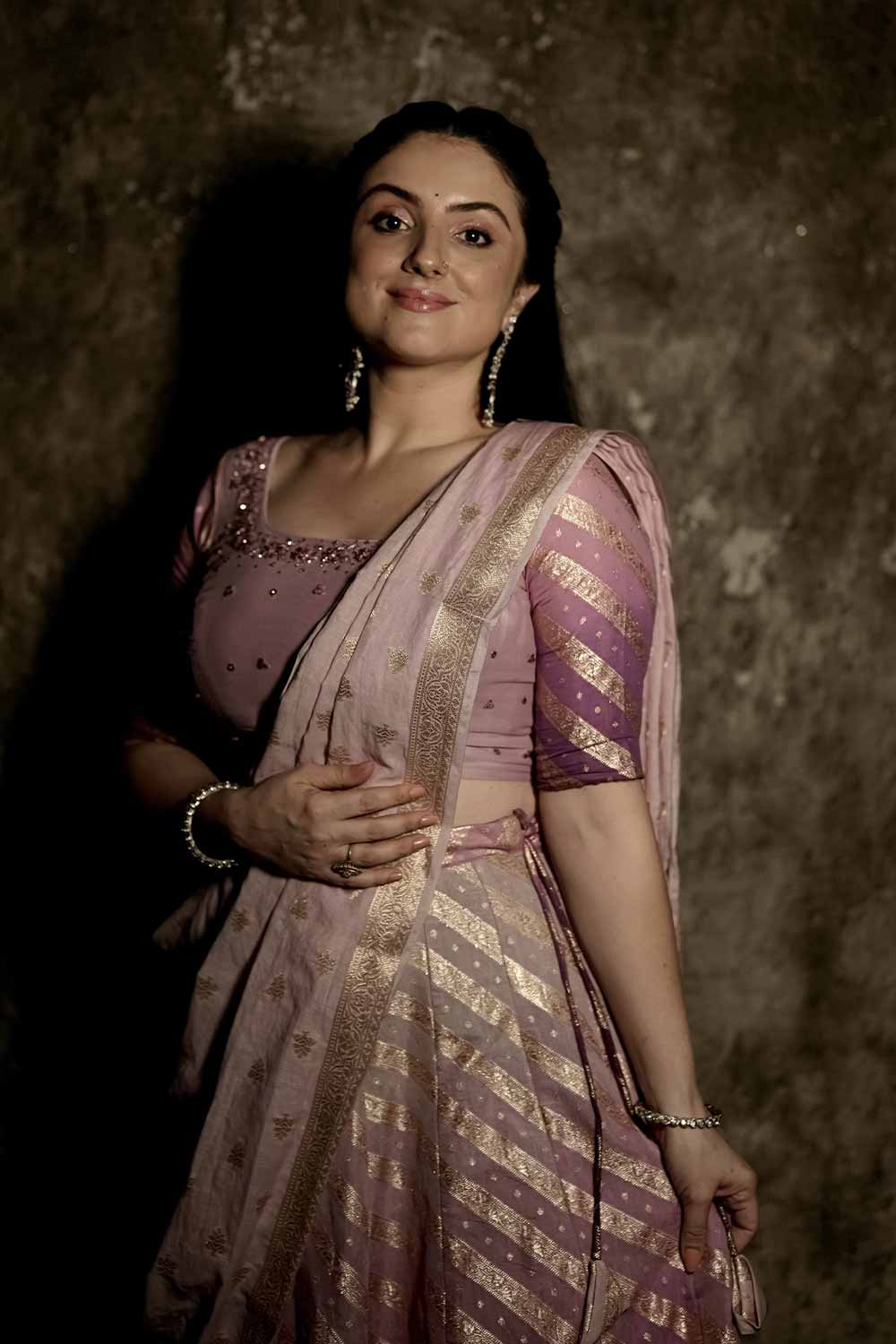 Pink Ombre Chanderi Skirt Set