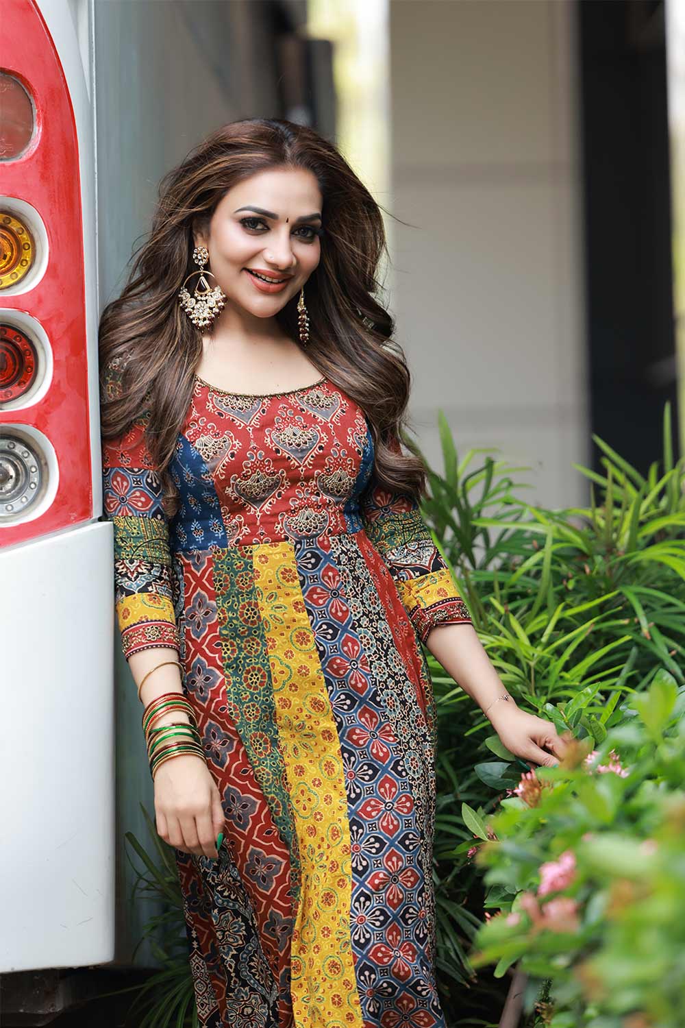 Multi Color Cotton Ajrakh Anarkali M Multi Color Cotton Ajrakh Anarkali M