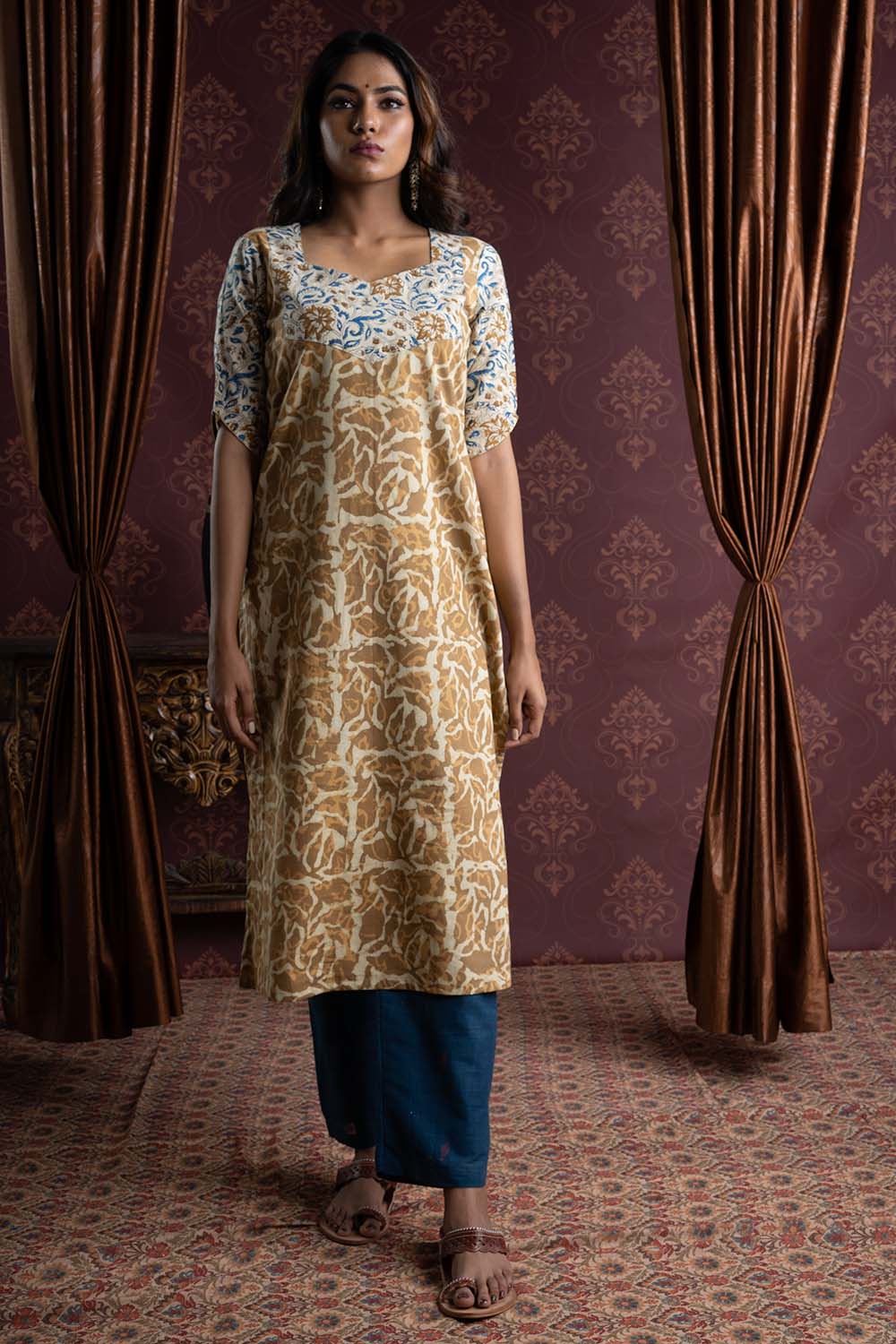 Dark Yellow Busy Print Kurti