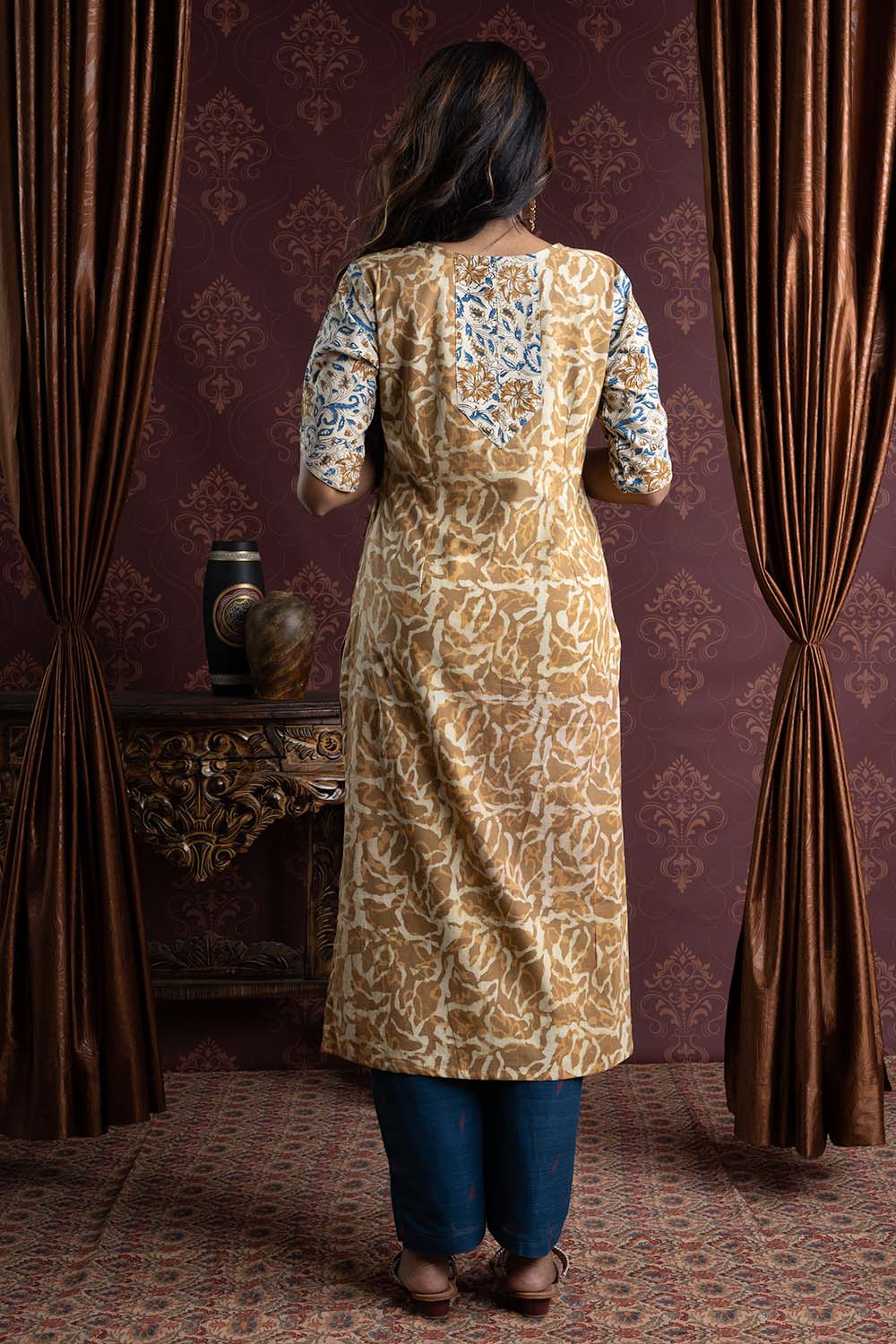 Dark Yellow Busy Print Kurti