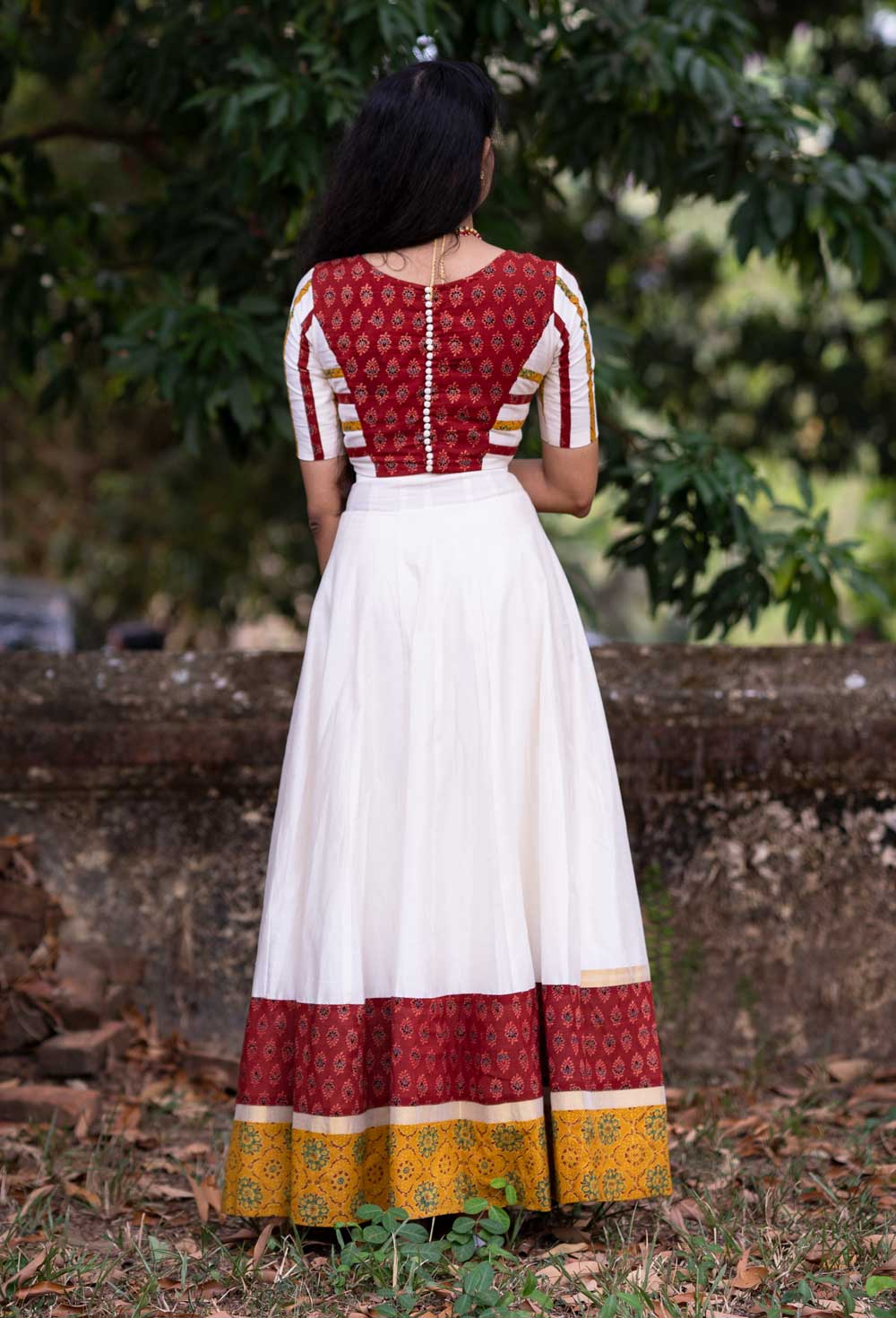 Off-White Chanderi Panel Skirt with Princess Panelled Blouse